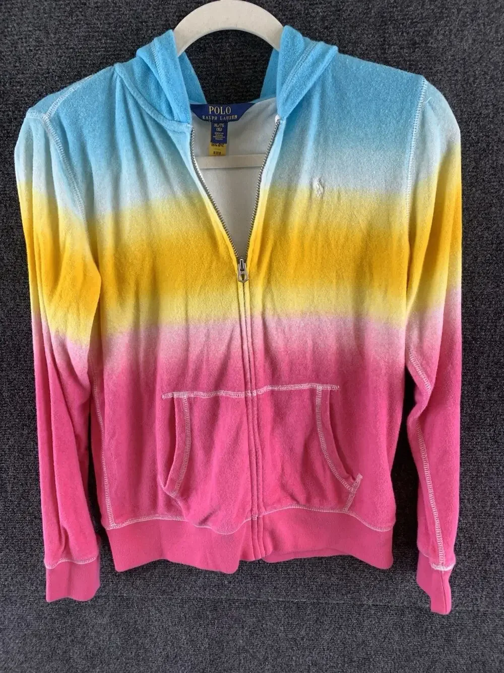 Polo Ralph Lauren Hoodie Girls Full Zip Ombre Terry Cloth Sweatshirt XL (16)